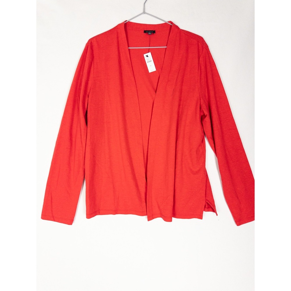 NWT Talbots Cardigan Womens M Red Knit Open Front Solid Minimalist